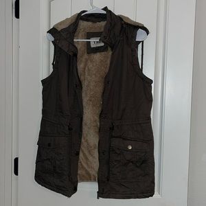 Army green and tan fur YMI vest